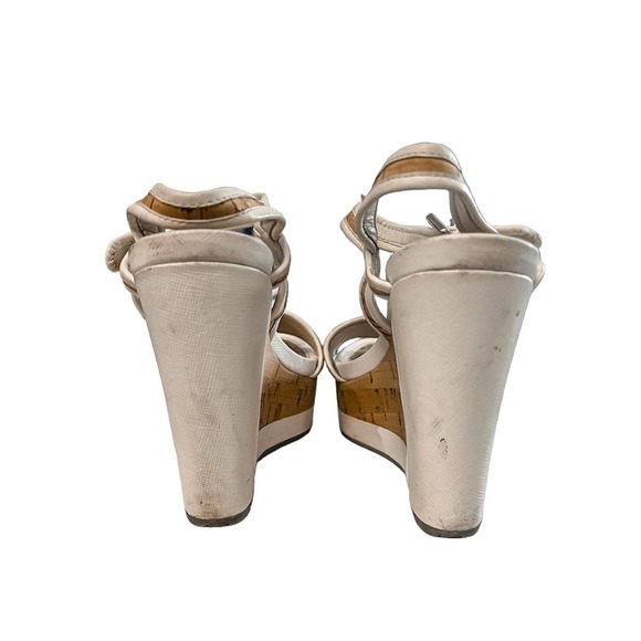 Prada Cork White Leather Platform Wedge Sandals - Picture 5 of 7